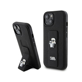 Husa MagSafe pentru Apple iPhone 15 Plus / 14 Plus, Karl Lagerfeld, Saffiano Gripstand Karl &amp; Choupett - Neagra - NotebookGsm