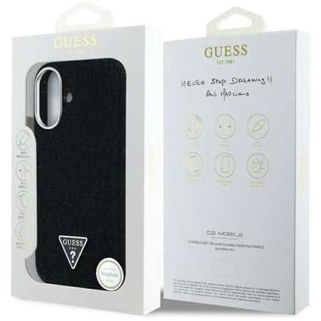 Husa MagSafe pentru Apple iPhone 16, Guess, Denim Triangle Logo - Neagra - NotebookGsm