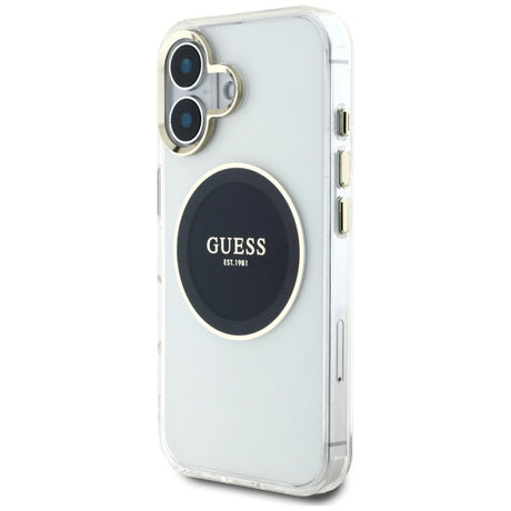 Husa MagSafe pentru Apple iPhone 16, Guess, IML Metal Colored Circl - Neagra - NotebookGsm