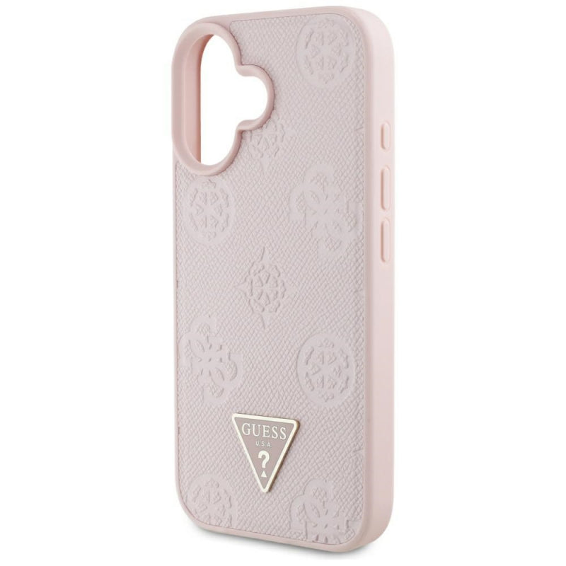 Husa MagSafe pentru Apple iPhone 16, Guess, Peony Grained Hot Stamp Triangle