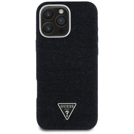 Husa MagSafe pentru Apple iPhone 16 Pro, Guess, Denim Triangle Logo - Neagra - NotebookGsm