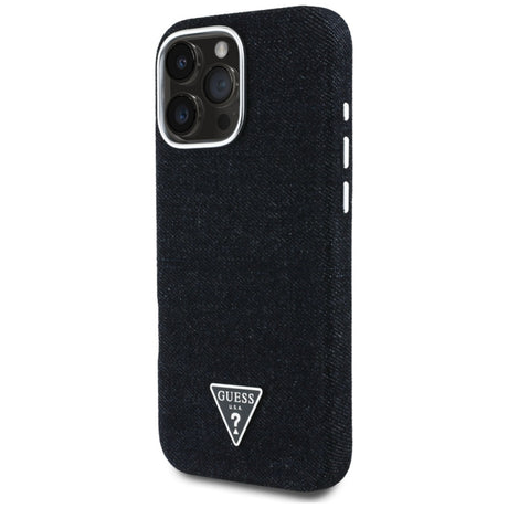 Husa MagSafe pentru Apple iPhone 16 Pro, Guess, Denim Triangle Logo - Neagra - NotebookGsm