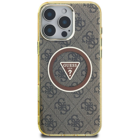 Husa MagSafe pentru Apple iPhone 16 Pro, Guess, IML Glitter 4G Circle Triangle - Maro - NotebookGsm
