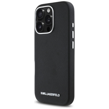 MagSafe tok Apple iPhone 16 Pro készülékhez, Karl Lagerfeld és Saffiano telefonokhoz, teljes felületre csomagolt, hosszúkás fém logóval