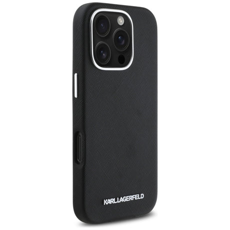 MagSafe tok Apple iPhone 16 Pro készülékhez, Karl Lagerfeld és Saffiano telefonokhoz, teljes felületre csomagolt, hosszúkás fém logóval