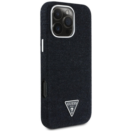 Husa MagSafe pentru Apple iPhone 16 Pro Max, Guess, Denim Triangle Logo - Neagra - NotebookGsm
