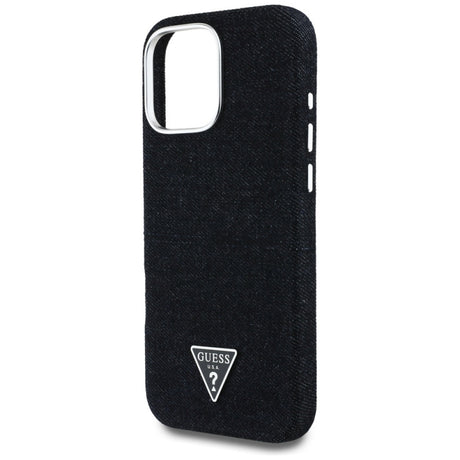 Husa MagSafe pentru Apple iPhone 16 Pro Max, Guess, Denim Triangle Logo - Neagra - NotebookGsm