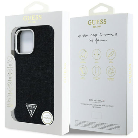 Husa MagSafe pentru Apple iPhone 16 Pro Max, Guess, Denim Triangle Logo - Neagra - NotebookGsm