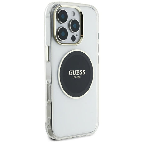 Husa MagSafe pentru Apple iPhone 16 Pro Max, Guess, IML Metal Colored Circl - Neagra - NotebookGsm