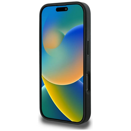 Husa MagSafe pentru Apple iPhone 16 Pro Max, Guess, Peony Grained Hot Stamp Triangl - Neagra - NotebookGsm