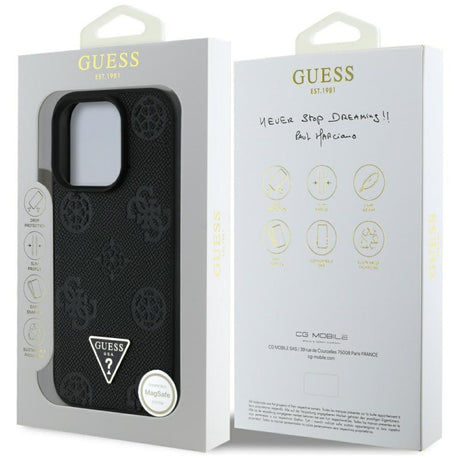 Husa MagSafe pentru Apple iPhone 16 Pro Max, Guess, Peony Grained Hot Stamp Triangl - Neagra - NotebookGsm