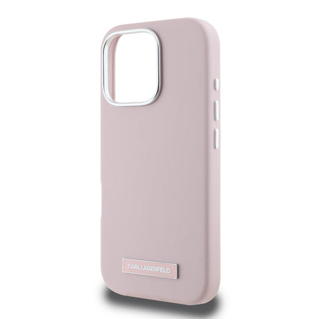 Husa MagSafe pentru Apple iPhone 16 Pro Max, Karl Lagerfeld, FW Metal Plate - Roz - NotebookGsm
