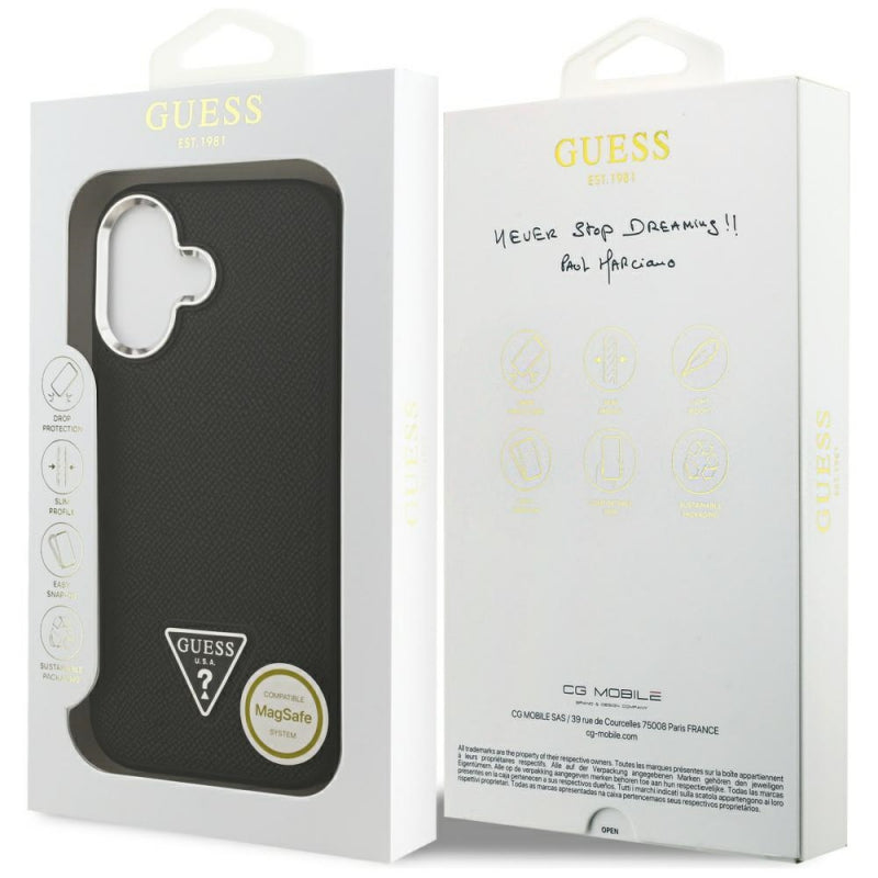 Husa MagSafe pentru Apple iPhone 17, Guess, Grained Triangle Logo