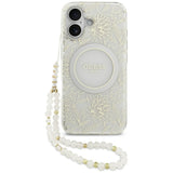 Husa MagSafe pentru Apple iPhone 17, Guess, IML Flowers with Pearl Strap
