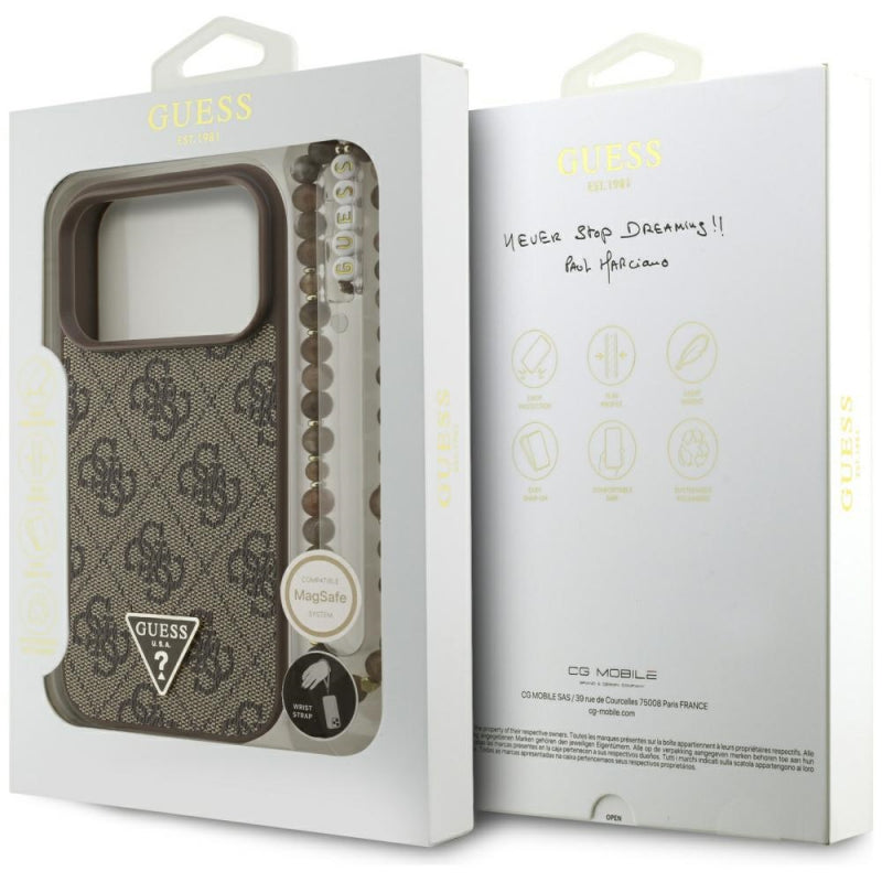 Husa MagSafe pentru Apple iPhone 17 Pro, Guess, 4G Triangle Logo with Pearl Strap