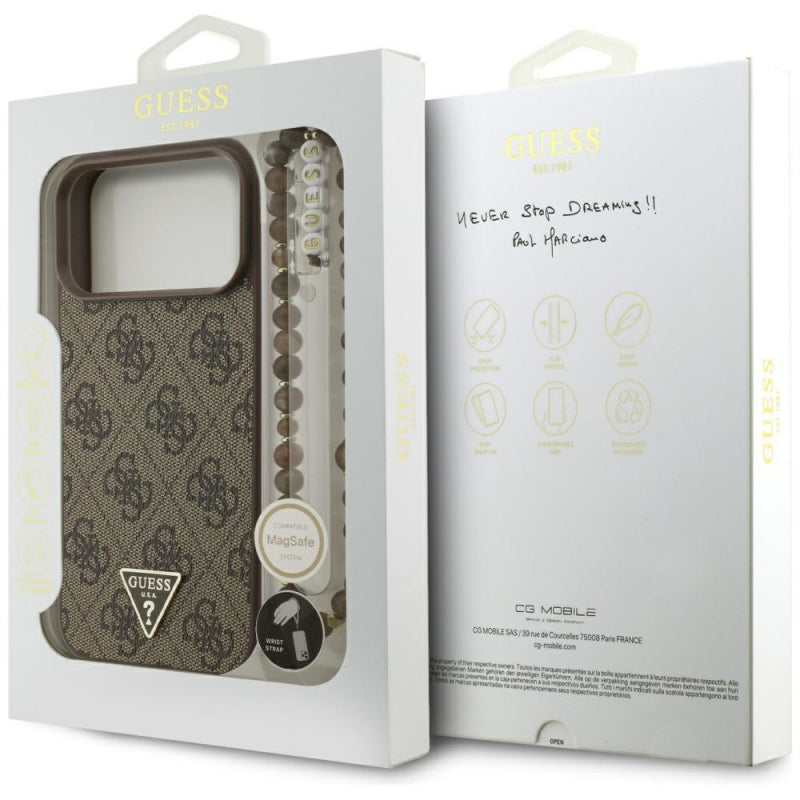 Husa MagSafe pentru Apple iPhone 17 Pro Max, Guess, 4G Triangle Logo Cord Strap
