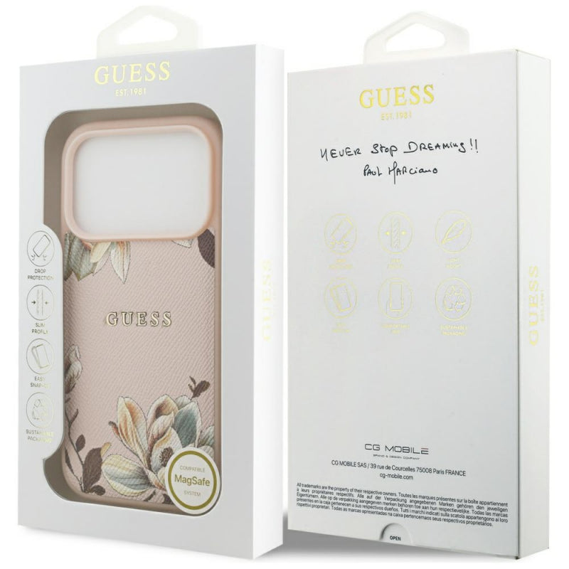 Husa MagSafe pentru Apple iPhone 17 Pro Max, Guess, Grained Flowers