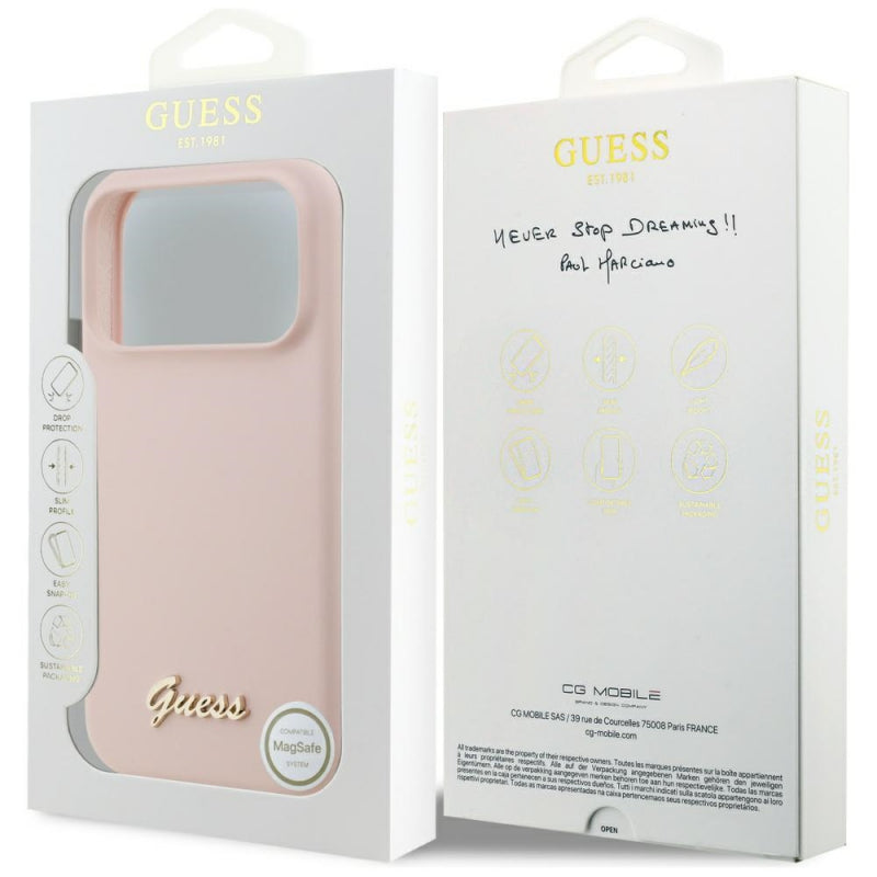 Husa MagSafe pentru Apple iPhone 17 Pro Max, Guess, Script Metal Log