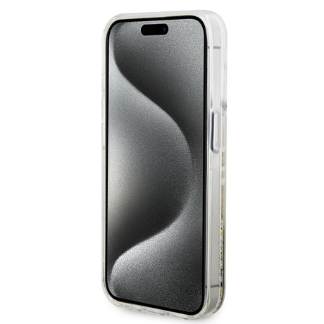 Apple iPhone 15 Pro tok, Guess, folyékony csillámporos arany csíkokkal