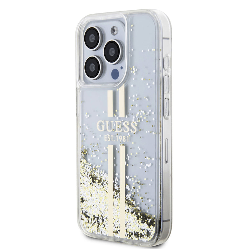 Husa pentru Apple iPhone 15 Pro, Guess, Liquid Glitter Gold Stri