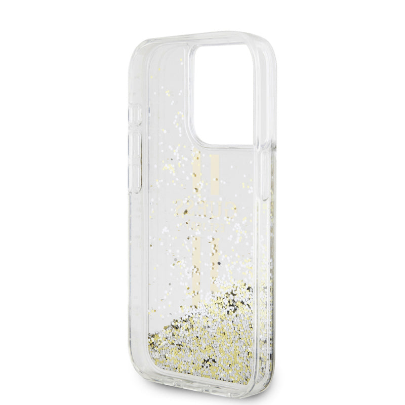 Husa pentru Apple iPhone 15 Pro, Guess, Liquid Glitter Gold Stri