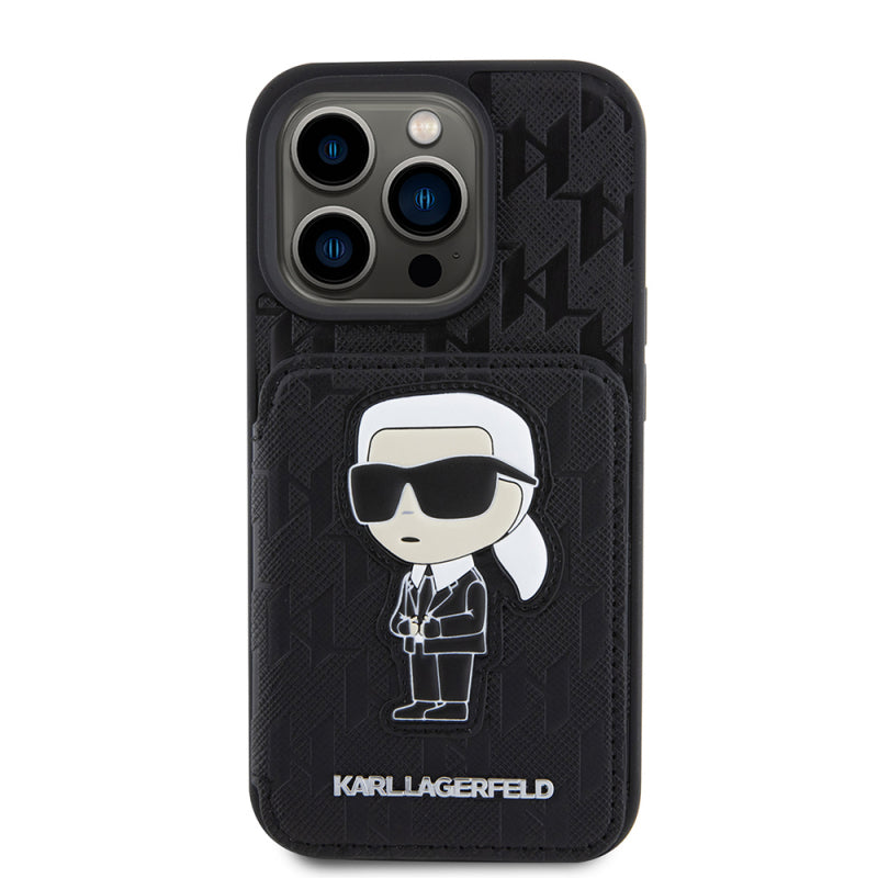 Husa pentru Apple iPhone 15 Pro, Karl Lagerfeld, Saffiano Cardslots and Stand Monogram Ikonik Karl