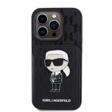 Husa pentru Apple iPhone 15 Pro, Karl Lagerfeld, Saffiano Cardslots and Stand Monogram Ikonik Karl