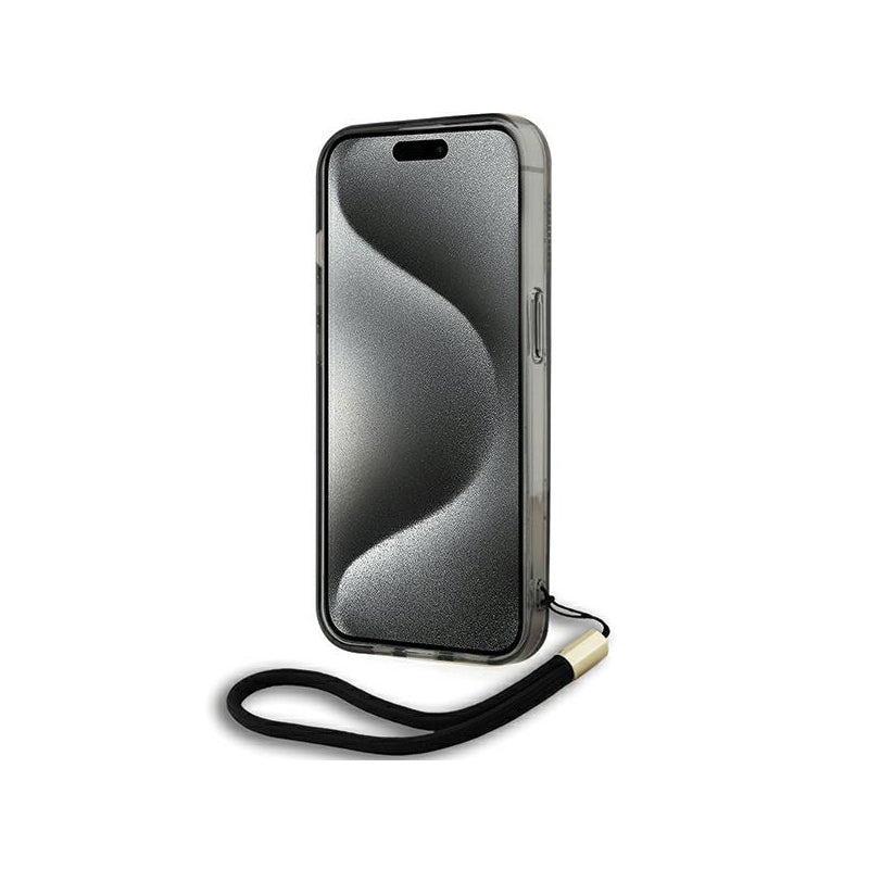 Husa pentru Apple iPhone 15 Pro Max, Karl Lagerfeld, IML Luxury Monogram KL Pattern with Strap - Neagra - NotebookGsm