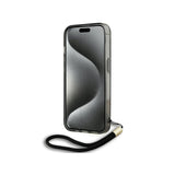 Husa pentru Apple iPhone 15 Pro Max, Karl Lagerfeld, IML Luxury Monogram KL Pattern with Strap - Neagra - NotebookGsm