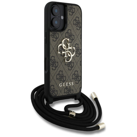 Husa pentru Apple iPhone 16, Guess, 4G CBDY Big Logo with Cord Strap - Maro - NotebookGsm