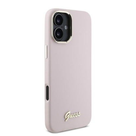 Husa pentru Apple iPhone 16, Guess, Script Metal Logo &amp; Frame - Roz - NotebookGsm