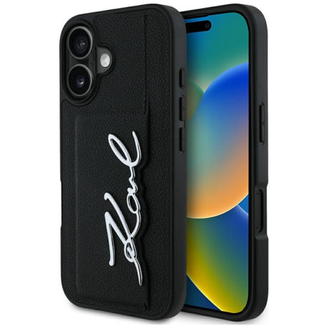 Husa pentru Apple iPhone 16, Karl Lagerfeld, Metal Signatu - Neagra - NotebookGsm
