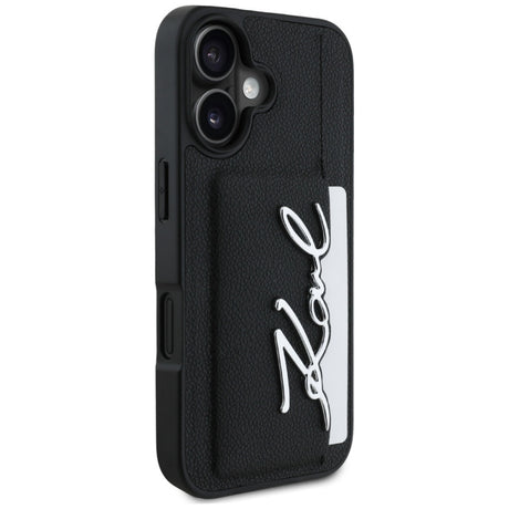 Husa pentru Apple iPhone 16, Karl Lagerfeld, Metal Signatu - Neagra - NotebookGsm