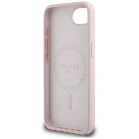 Husa pentru Apple iPhone 16e, Guess, Script Metal Log - Roz - NotebookGsm