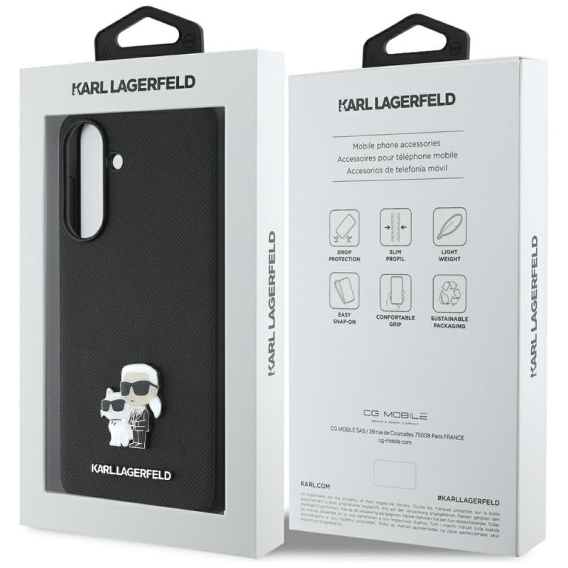 Husa pentru Samsung Galaxy A56 A566, Karl Lagerfeld, Saffiano Karl &amp; Choupette Metal - Neagra - NotebookGsm