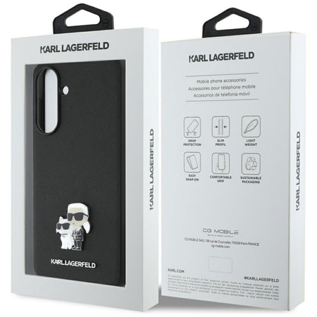 Husa pentru Samsung Galaxy A56 A566, Karl Lagerfeld, Saffiano Karl &amp; Choupette Metal - Neagra - NotebookGsm