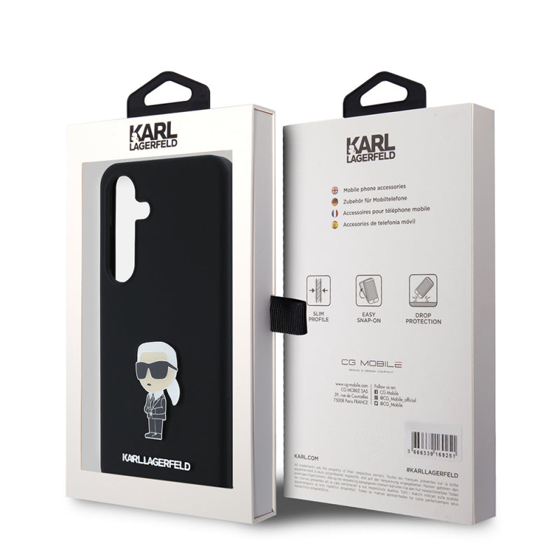 Husa pentru Samsung Galaxy S24 S921, Karl Lagerfeld, Silicone Ikonik Karl Metal - Neagra - NotebookGsm