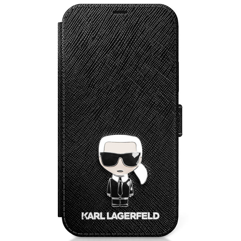 Husa pentru Apple iPhone 12 mini, Karl Lagerfeld, Saffiano Iconic Book, Neagra KLFLBKP12SIKMSBK