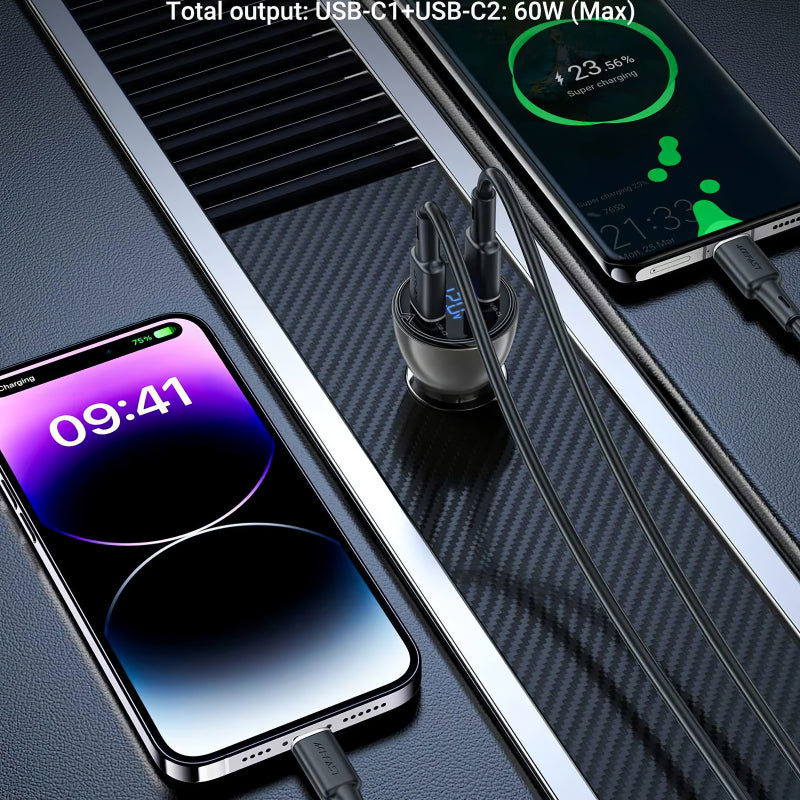 Incarcator Auto Acefast B10, 60W, 3A, 2 x USB-C