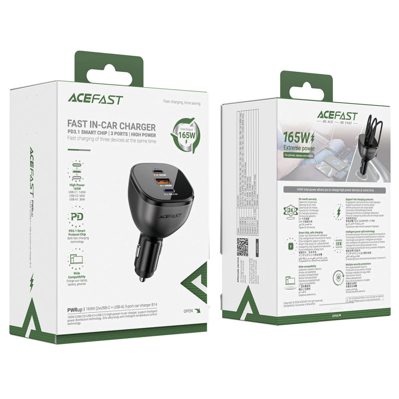 Incarcator Auto Acefast B14, 165W, 5A, 1 x USB-A - 2 x USB-C