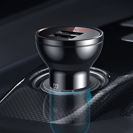 Baseus digitális kijelzős autós töltő, 24W, 2.4A, 2 x USB-A, szürke CCBX-0