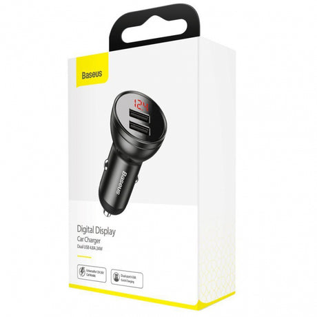 Baseus digitális kijelzős autós töltő, 24W, 2.4A, 2 x USB-A, szürke CCBX-0