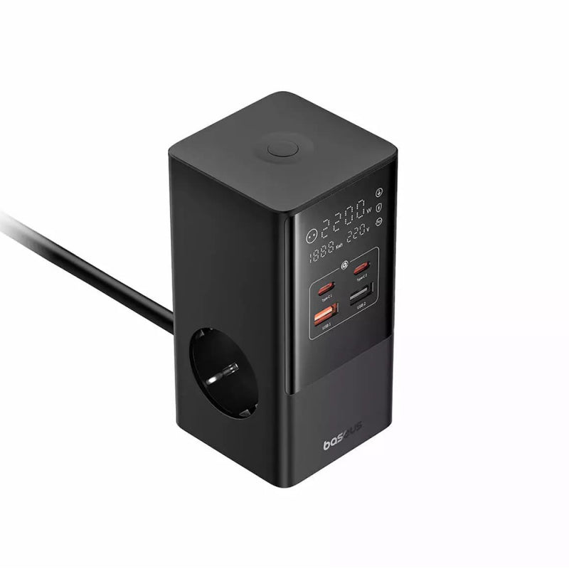 Incarcator Retea Baseus PowerCombo, 35W, 5A, 2 x USB-A - 2 x USB-C - 3 x Schuko, Negru E00023606113-00