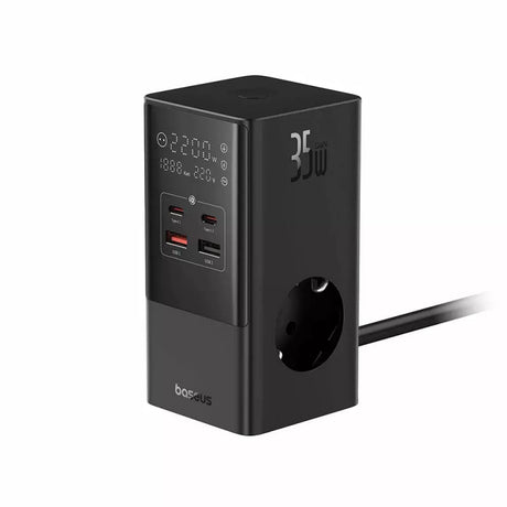 Incarcator Retea Baseus PowerCombo, 35W, 5A, 2 x USB-A - 2 x USB-C - 3 x Schuko, Negru E00023606113-00