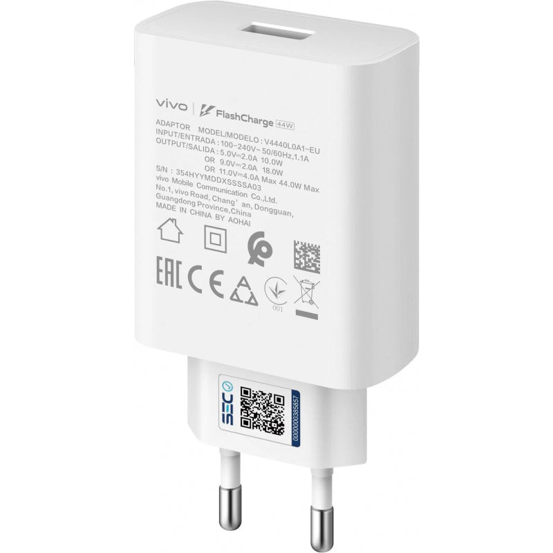 Incarcator Retea Cu Cablu USB-C vivo, 44W, 4A, 1 x USB-A, Alb 5432929