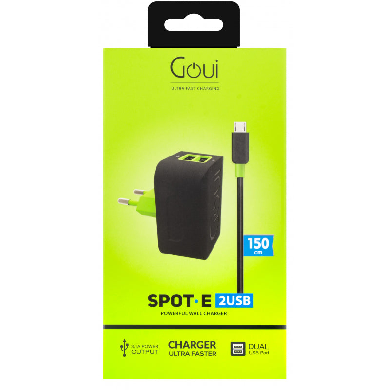 Incarcator Retea cu Cablu microUSB Goui, 10W, 2.1A, 2 x USB-A, Negru G-TC2EU