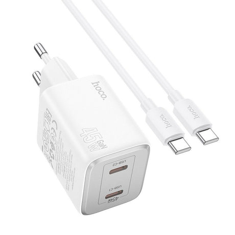 Incarcator Retea Cu Cablu USB-C HOCO N42, 45W, 3A, 2 x USB-C