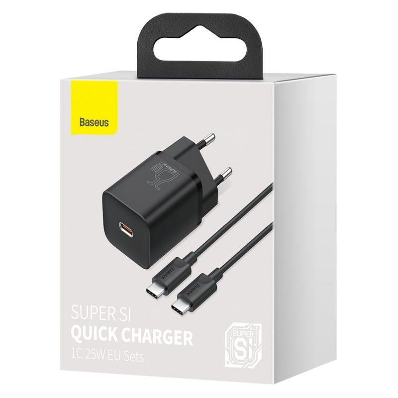 Incarcator Retea Cu Cablu USB-C Baseus Super Si, 25W, 3A, 1 x USB-C, Negru TZCCSUP-L01