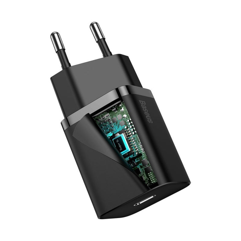 Incarcator Retea cu Cablu Lightning Baseus Super Si, 20W, 3A, 1 x USB-C, Negru TZCCSUP-B01