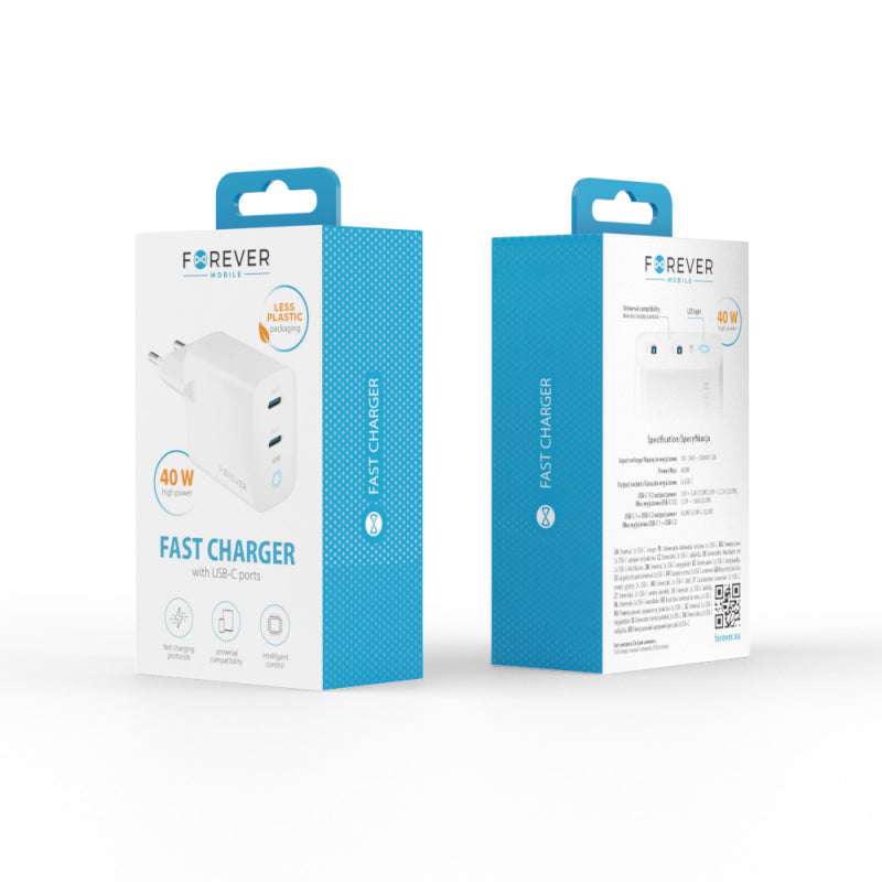 Incarcator Retea Forever TC-06-40CC, 40W, 3A, 2 x USB-C